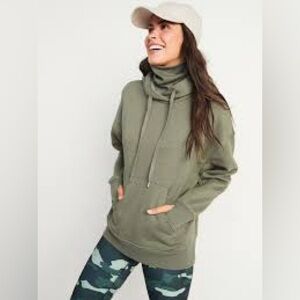 Oversized Rib-Knit Funnel-Neck Pullover Hoodie
